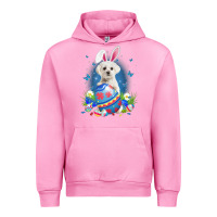 Fuchsia Pink Bunny Maltese With Egg Basket Easter Flower Hunting Egg Urban Hoodie - minhPixels