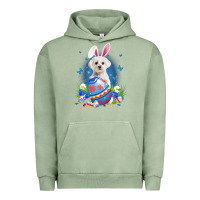 Pigment Oil Green Bunny Maltese With Egg Basket Easter Flower Hunting Egg Urban Hoodie - minhPixels