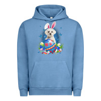 Pigment Pebble Blue Bunny Maltese With Egg Basket Easter Flower Hunting Egg Urban Hoodie - minhPixels