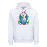 White Bunny Maltese With Egg Basket Easter Flower Hunting Egg Urban Hoodie - minhPixels