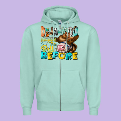 Deja Moo I've Heard Tih Bull Before Zipper Hoodie Designed By Cowhidedigitalart
