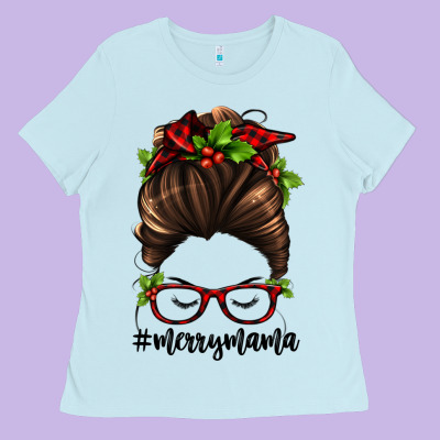 Christmas Merry Mama Ladies Tee Designed By Jasminsmagicworld