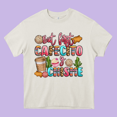 But First Cafecito Y Chisme Heavy Core Tee Designed By Lillyallendesigns