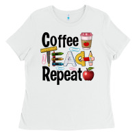 White coffee teach repeat Ladies Tee - BarkalooDesign