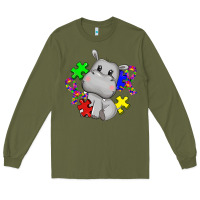 Army Green autism hippopotamus Long Sleeve Tee - CowGirlArtShop
