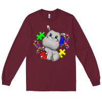 Burgundy autism hippopotamus Long Sleeve Tee - CowGirlArtShop