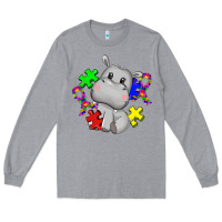 Heather Grey autism hippopotamus Long Sleeve Tee - CowGirlArtShop