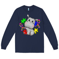 Navy autism hippopotamus Long Sleeve Tee - CowGirlArtShop