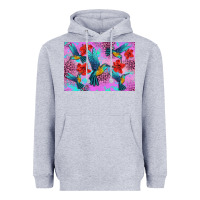 Heather Grey Flower Hummingbird Heavyweight Hoodie - Artiststas