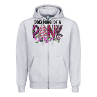 Heather Grey Dreaming Of A Pink Christmas Zipper Hoodie - CowhideDigitalArt