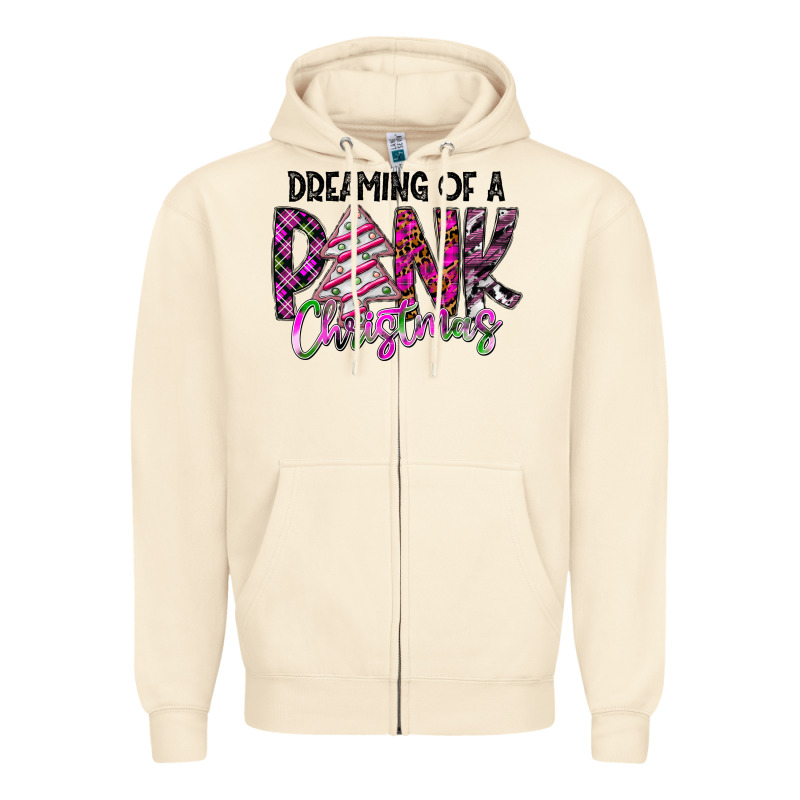Dreaming Of A Pink Christmas Zipper Hoodie by CowhideDigitalArt | Teevron