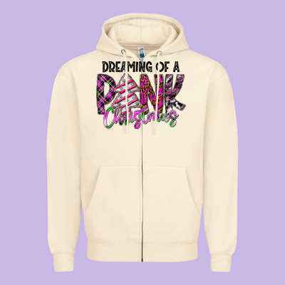 Dreaming Of A Pink Christmas Zipper Hoodie Designed By Cowhidedigitalart