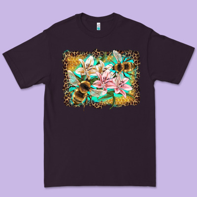 Bees And Lilies With Leopard Premium Tee Designed By Artiststas