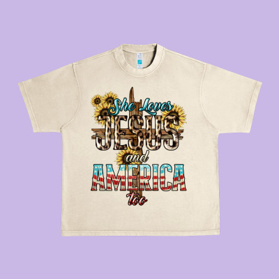 She Loves Jesus And America Too Sunflower Urban Heavy Tee Designed By Howdyjamesfarm
