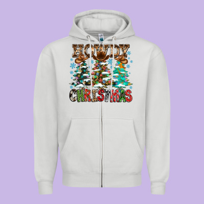 Howdy Christmas Zipper Hoodie Designed By Cowhidedigitalart