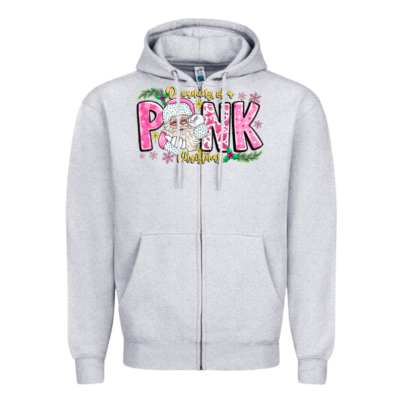 Dreaming Of A Pink Christmas Zipper Hoodie by CowhideDigitalArt | Teevron