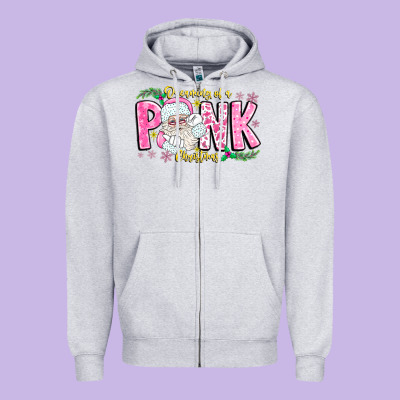 Dreaming Of A Pink Christmas Zipper Hoodie Designed By Cowhidedigitalart