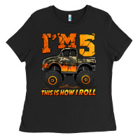 Black i'm five this is how i roll monster truck birthday Ladies Tee - Jasminsmagicworld