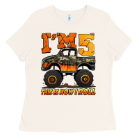 Bone i'm five this is how i roll monster truck birthday Ladies Tee - Jasminsmagicworld
