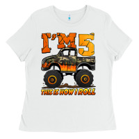 White i'm five this is how i roll monster truck birthday Ladies Tee - Jasminsmagicworld