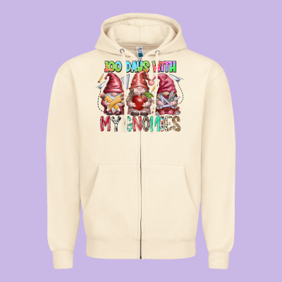 100 Days With My Gnomies Zipper Hoodie Designed By Racoondesign