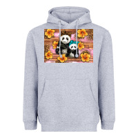Heather Grey Mama Panda And Baby Panda Heavyweight Hoodie - Artiststas