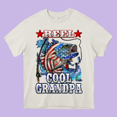 Reel Cool Grandpa American Flag Bass Heavy Core Tee Designed By Lillyallendesigns