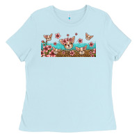 Baby Blue floral chihuahua dogs Ladies Tee - Jasminsmagicworld