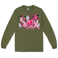 Army Green boo pink pumpkin witch breast cancer Long Sleeve Tee - CowGirlArtShop