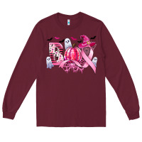 Burgundy boo pink pumpkin witch breast cancer Long Sleeve Tee - CowGirlArtShop