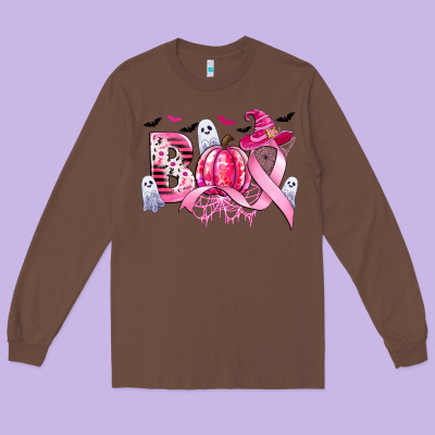 Boo Pink Pumpkin Witch Breast Cancer Long Sleeve Tee Designed By Cowgirlartshop