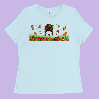 Christmas Mama Messy Bun Ladies Tee Designed By Jasminsmagicworld