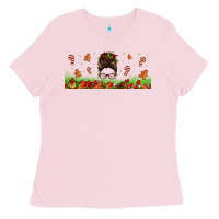 Bubblegum Pink christmas mama messy bun Ladies Tee - Jasminsmagicworld