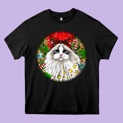 Christmas Ragdoll  Cat Heavy Core Tee Designed By Lillyallendesigns