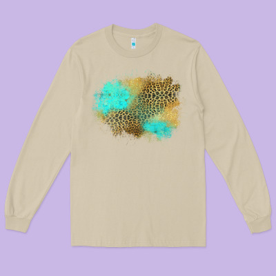 Turquoise Leopard Patch Long Sleeve Tee Designed By Jasminsmagicworld