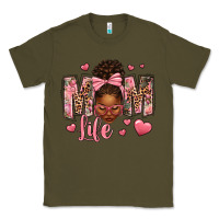Army Green Afro Messy Bun Mom Life Classic Tee - texasbilliewilder