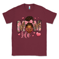 Burgundy Afro Messy Bun Mom Life Classic Tee - texasbilliewilder