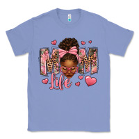 Colony Blue Afro Messy Bun Mom Life Classic Tee - texasbilliewilder