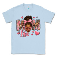 Dusty Blue Afro Messy Bun Mom Life Classic Tee - texasbilliewilder