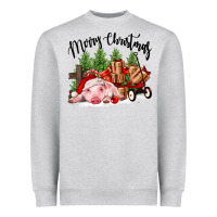 Heather Grey merry christmas pig Heavyweight Sweatshirt - FaDigitalArtStudio