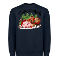 Navy merry christmas pig Heavyweight Sweatshirt - FaDigitalArtStudio