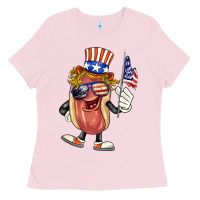 Bubblegum Pink 4th of july hot dog Ladies Tee - BarkalooDesign