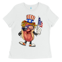 White 4th of july hot dog Ladies Tee - BarkalooDesign