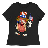Black 4th of july hot dog Ladies Tee - BarkalooDesign