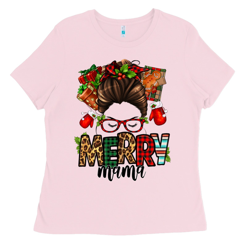 Christmas Merry Mama Messy Bun Ladies Tee by Jasminsmagicworld | Teevron
