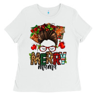 White Christmas merry mama messy bun Ladies Tee - Jasminsmagicworld