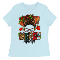 Baby Blue Christmas merry mama messy bun Ladies Tee - Jasminsmagicworld
