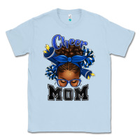 Dusty Blue Cheer Mom Afro Messy Bun Classic Tee - texasbilliewilder