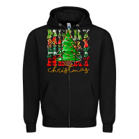 Black Merry Christmas Tree Zipper Hoodie - CowhideDigitalArt