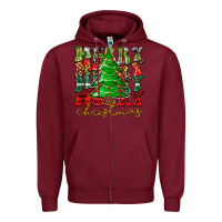 Burgundy Merry Christmas Tree Zipper Hoodie - CowhideDigitalArt